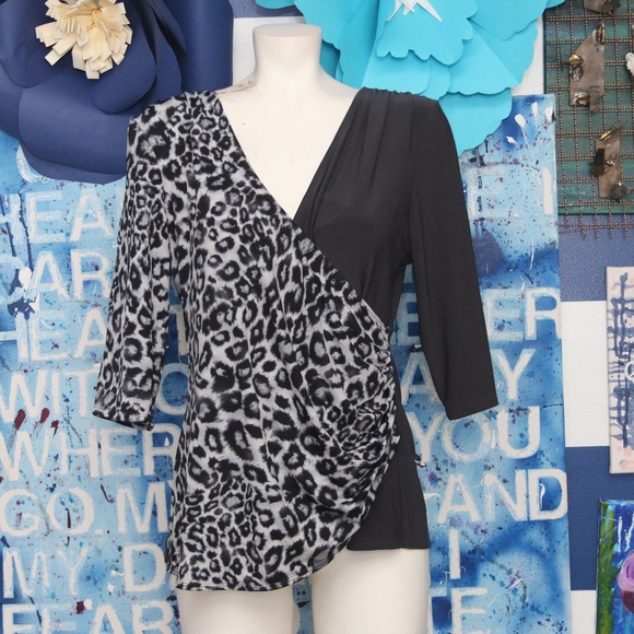 Kiyonna Tops - Kiyonna Fake Wrap Shirt Top 0X 10 12 Gray Animal
